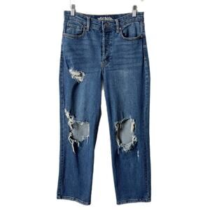 Wild Fable Women's High Rise Straight Distressed Jeans 6 Med Wash Stretch Denim